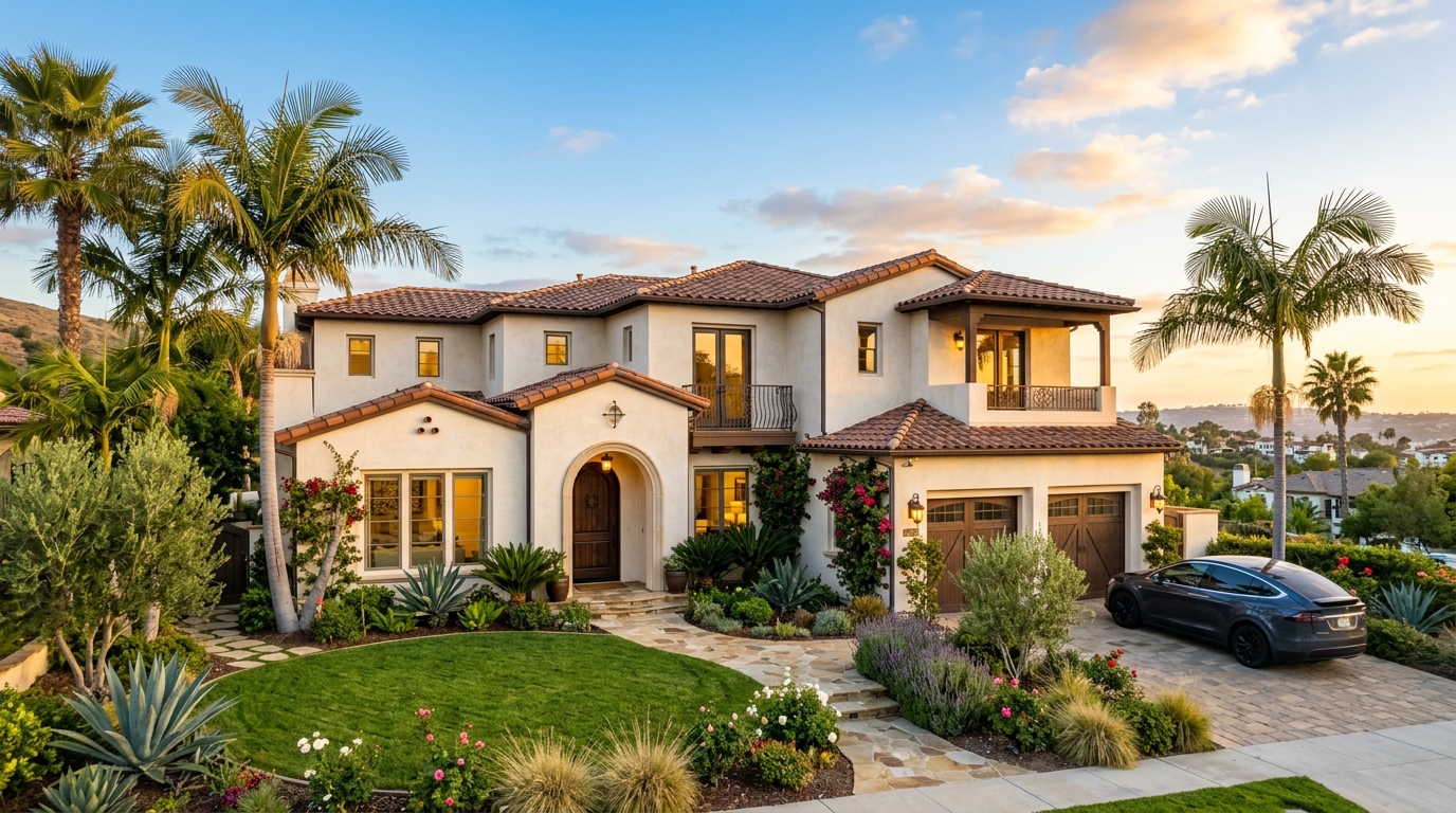 A beautiful San Diego rental home at golden hour